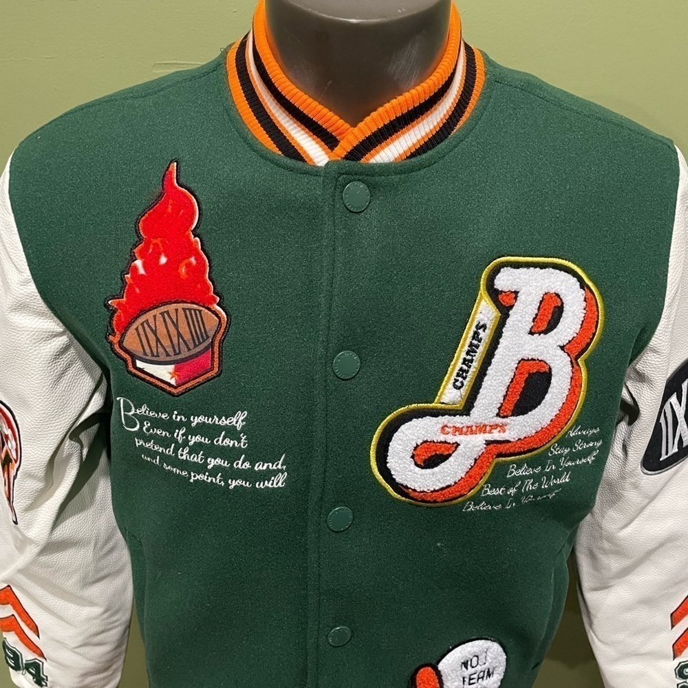 Bleecker&Mercer jacket varsity green/white bomber snap button - Picture 4 of 4